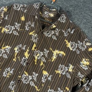 7 Diamonds Shirt Mens Large Brown Flower Pattern Button Up Long Sleeve